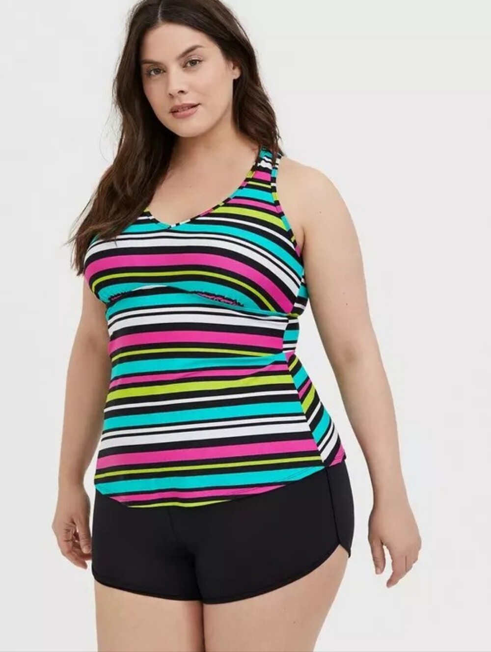 Torrid 2 Wireless Racerback Tankini Striped Swimsuit Sz 2X SW66